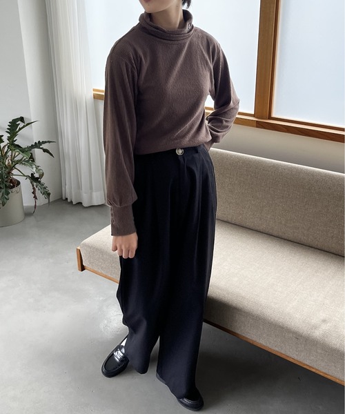 Amourire（アムリール）の「テレコハイネックプルオーバー（Tシャツ/カットソー・レディース・ベージュ/グリーン/ブラウン/ブラック・M/L）」の21枚目の写真