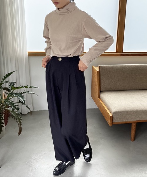 Amourire（アムリール）の「テレコハイネックプルオーバー（Tシャツ/カットソー・レディース・ベージュ/グリーン/ブラウン/ブラック・M/L）」の19枚目の写真