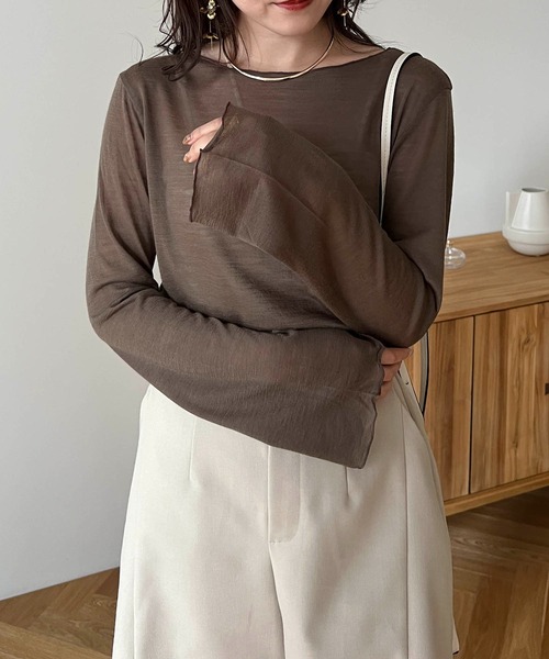 CAPRICIEUX LE'MAGE（カプリシューレマージュ）の「ソフトシアーTシャツ（Tシャツ/カットソー・レディース・ホワイト/ブラウン/ブラック/グレイッシュベージュ・FREE）」の3枚目の写真