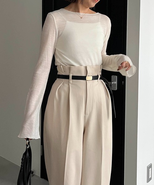 CAPRICIEUX LE'MAGE（カプリシューレマージュ）の「ソフトシアーTシャツ（Tシャツ/カットソー・レディース・ホワイト/ブラウン/ブラック/グレイッシュベージュ・FREE）」の5枚目の写真