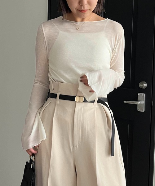 CAPRICIEUX LE'MAGE（カプリシューレマージュ）の「ソフトシアーTシャツ（Tシャツ/カットソー・レディース・ホワイト/ブラウン/ブラック/グレイッシュベージュ・FREE）」の7枚目の写真