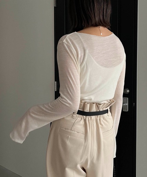 CAPRICIEUX LE'MAGE（カプリシューレマージュ）の「ソフトシアーTシャツ（Tシャツ/カットソー・レディース・ホワイト/ブラウン/ブラック/グレイッシュベージュ・FREE）」の8枚目の写真