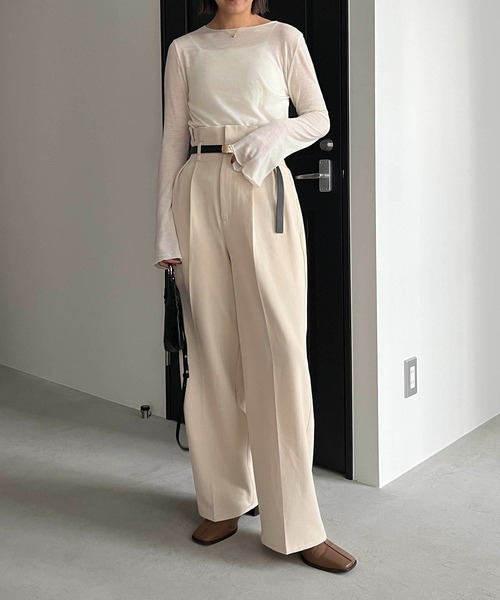 CAPRICIEUX LE'MAGE（カプリシューレマージュ）の「ソフトシアーTシャツ（Tシャツ/カットソー・レディース・ホワイト/ブラウン/ブラック/グレイッシュベージュ・FREE）」の9枚目の写真