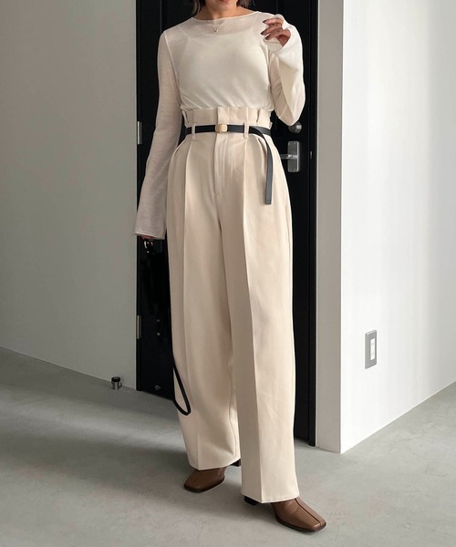 CAPRICIEUX LE'MAGE（カプリシューレマージュ）の「ソフトシアーTシャツ（Tシャツ/カットソー・レディース・ホワイト/ブラウン/ブラック/グレイッシュベージュ・FREE）」の10枚目の写真