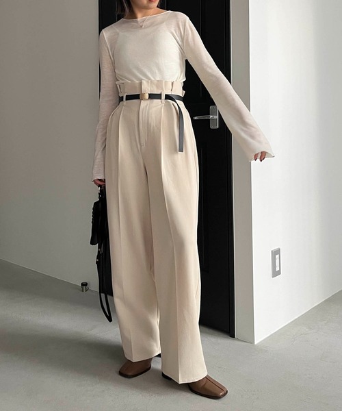 CAPRICIEUX LE'MAGE（カプリシューレマージュ）の「ソフトシアーTシャツ（Tシャツ/カットソー・レディース・ホワイト/ブラウン/ブラック/グレイッシュベージュ・FREE）」の11枚目の写真