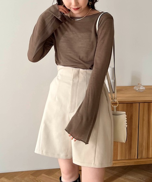 CAPRICIEUX LE'MAGE（カプリシューレマージュ）の「ソフトシアーTシャツ（Tシャツ/カットソー・レディース・ホワイト/ブラウン/ブラック/グレイッシュベージュ・FREE）」の15枚目の写真