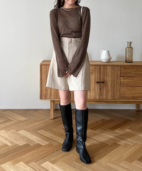 CAPRICIEUX LE'MAGE（カプリシューレマージュ）の「ソフトシアーTシャツ（Tシャツ/カットソー・レディース・ホワイト/ブラウン/ブラック/グレイッシュベージュ・FREE）」の17枚目の写真