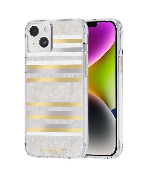 Case-Mate（ケースメイト）の「iPhone14Plus 6.7inch Case-Mate Pearl Stripes MagSafe対応・3.0m落下耐衝撃・抗菌・リサイクル素材（スマホケース/カバー・レディース・シルバー×ゴールド・ONE SIZE）」の4枚目の写真
