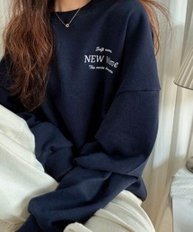 Dalfwin | 2023SS 春新作　韓国ファッション スウェット レディース　NEW Wave刺繍ロゴスウェット　トレーナー ワンポイント刺繍 レディーストップス オーバーサイズ(スウェット)