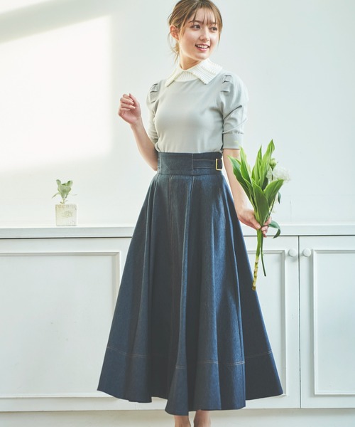 NOELA(ノエラ)の「デニムフレアスカート(スカート・レディース・インディゴブルー/ダークインディゴブルー/ブラック・M/S)」の3枚目の写真