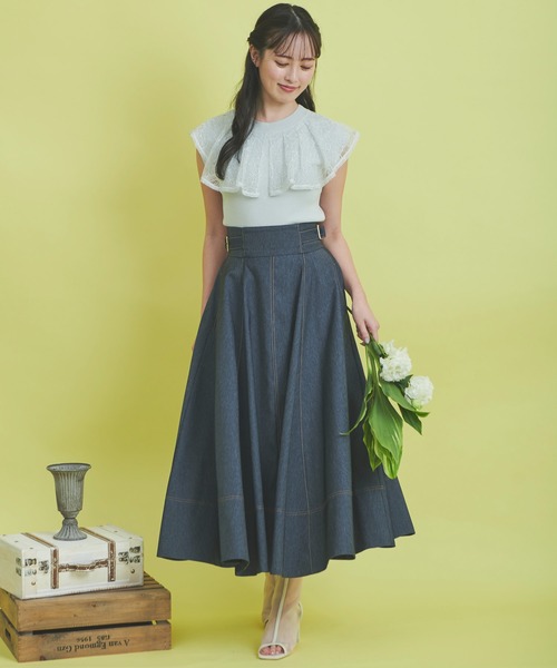 NOELA(ノエラ)の「デニムフレアスカート(スカート・レディース・インディゴブルー/ダークインディゴブルー/ブラック・M/S)」の22枚目の写真