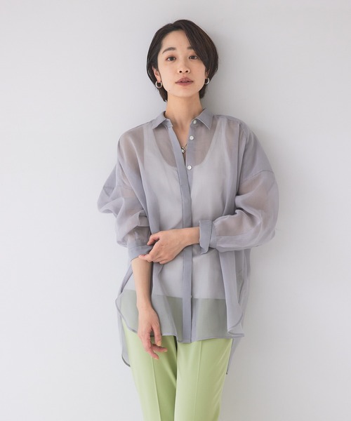 qualite（カリテ）の「ソフトオーガンジードロップシアーシャツ（シャツ/ブラウス・レディース・オフホワイト/グレイッシュブルー/モカ/オレンジ系その他/ライトグレー/ネイビー・フリー）」の3枚目の写真
