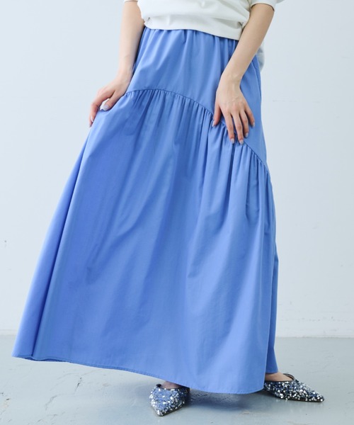Aunt Marie's(アントマリーズ)の「アシメギャザー切替ロングスカート(スカート・レディース・ホワイト/サックスブルー/ブラック・FREE)」の13枚目の写真