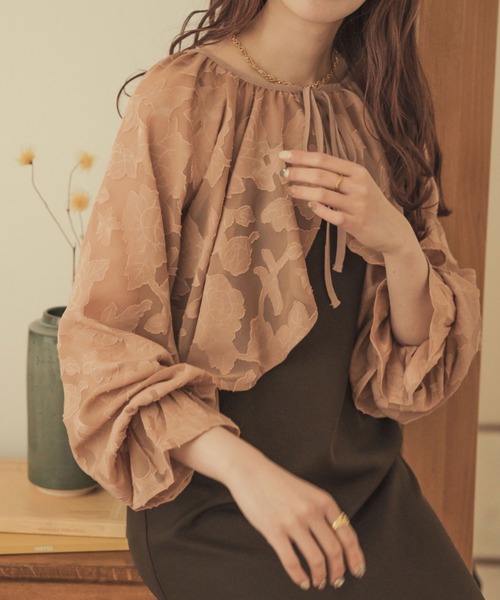 Ambre Neige（アンブルネージュ）の「【前後２WAY】オパールボレロブラウス／WEB/EC限定商品（シャツ/ブラウス・レディース・ダークブラウン/アイボリー/ピンクベージュ・FREE）」の3枚目の写真