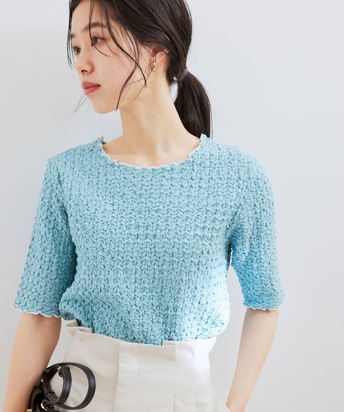 VIS（ビス）の「ふくれジャガード5分袖カットソー（Tシャツ/カットソー・レディース・ブラック/サックスブルー/ホワイト・FREE）」の3枚目の写真