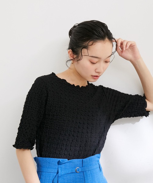 VIS（ビス）の「ふくれジャガード5分袖カットソー（Tシャツ/カットソー・レディース・ブラック/サックスブルー/ホワイト・FREE）」の2枚目の写真