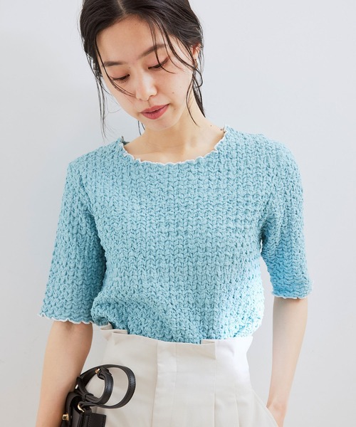 VIS（ビス）の「ふくれジャガード5分袖カットソー（Tシャツ/カットソー・レディース・ブラック/サックスブルー/ホワイト・FREE）」の10枚目の写真