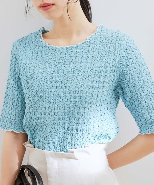 VIS（ビス）の「ふくれジャガード5分袖カットソー（Tシャツ/カットソー・レディース・ブラック/サックスブルー/ホワイト・FREE）」の21枚目の写真