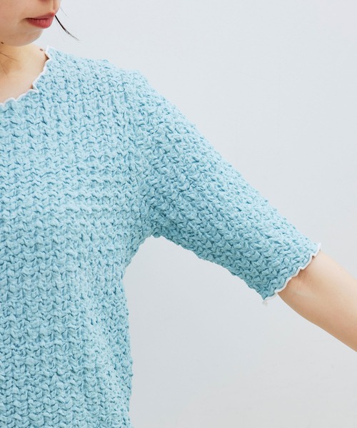 VIS（ビス）の「ふくれジャガード5分袖カットソー（Tシャツ/カットソー・レディース・ブラック/サックスブルー/ホワイト・FREE）」の17枚目の写真