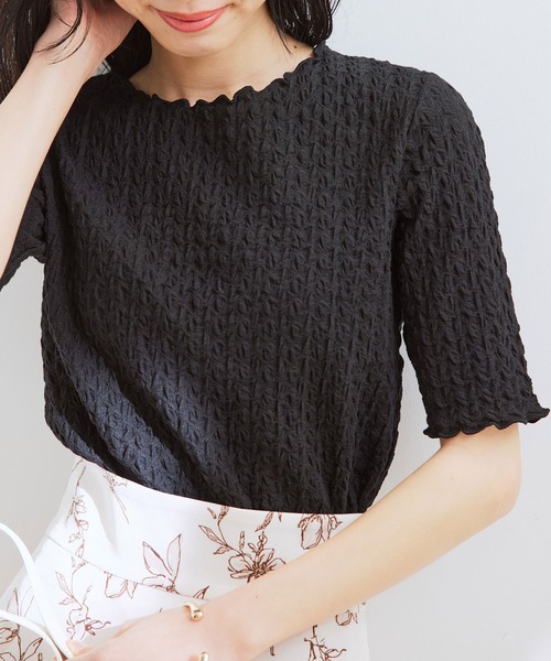 VIS（ビス）の「ふくれジャガード5分袖カットソー（Tシャツ/カットソー・レディース・ブラック/サックスブルー/ホワイト・FREE）」の8枚目の写真