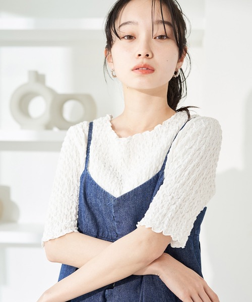 VIS（ビス）の「ふくれジャガード5分袖カットソー（Tシャツ/カットソー・レディース・ブラック/サックスブルー/ホワイト・FREE）」の9枚目の写真