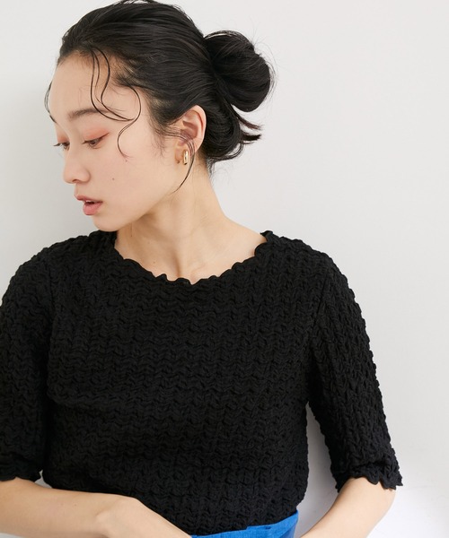 VIS（ビス）の「ふくれジャガード5分袖カットソー（Tシャツ/カットソー・レディース・ブラック/サックスブルー/ホワイト・FREE）」の4枚目の写真