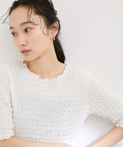 VIS（ビス）の「ふくれジャガード5分袖カットソー（Tシャツ/カットソー・レディース・ブラック/サックスブルー/ホワイト・FREE）」の6枚目の写真