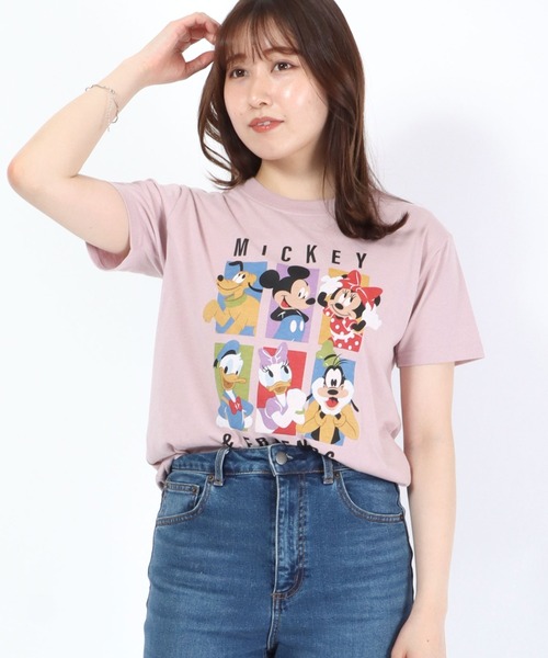 Disney(ディズニー)の「Disney(ディズニー)ミッキーマウス・ミニーマウス・オールスターキャラクタープリントTシャツ(Tシャツ/カットソー・レディース・スミクロ/ベージュ系その他/オフホワイト/ピンク・L/M)」の8枚目の写真