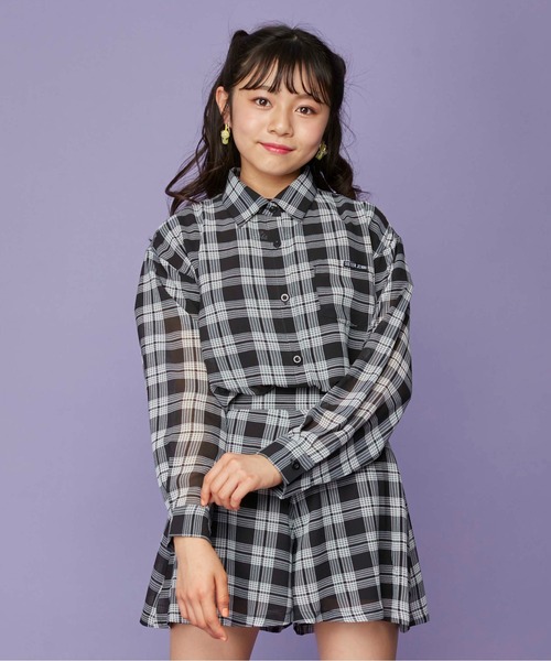 SISTER JENNI(SISTER JENNI)の「チェック柄シアーシャツ(シャツ/ブラウス・キッズ・ブラック/オフホワイト・130cm/150cm/140cm/160cm)」の1枚目の写真