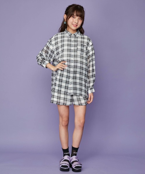 SISTER JENNI(SISTER JENNI)の「チェック柄シアーシャツ(シャツ/ブラウス・キッズ・ブラック/オフホワイト・130cm/150cm/140cm/160cm)」の4枚目の写真