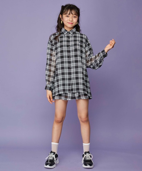 SISTER JENNI(SISTER JENNI)の「チェック柄シアーシャツ(シャツ/ブラウス・キッズ・ブラック/オフホワイト・130cm/150cm/140cm/160cm)」の6枚目の写真
