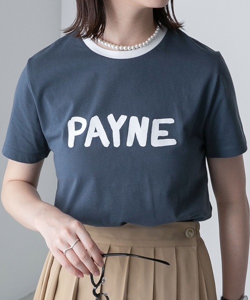 BONLECILL(ボンルシール)の「手書きロゴプリント 配色リンガー半袖Tシャツ(Tシャツ/カットソー・レディース・ネイビー/チャコールグレー/オフホワイト・FREE)」の3枚目の写真