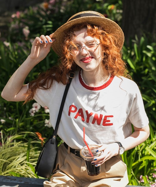 BONLECILL(ボンルシール)の「手書きロゴプリント 配色リンガー半袖Tシャツ(Tシャツ/カットソー・レディース・ネイビー/チャコールグレー/オフホワイト・FREE)」の1枚目の写真