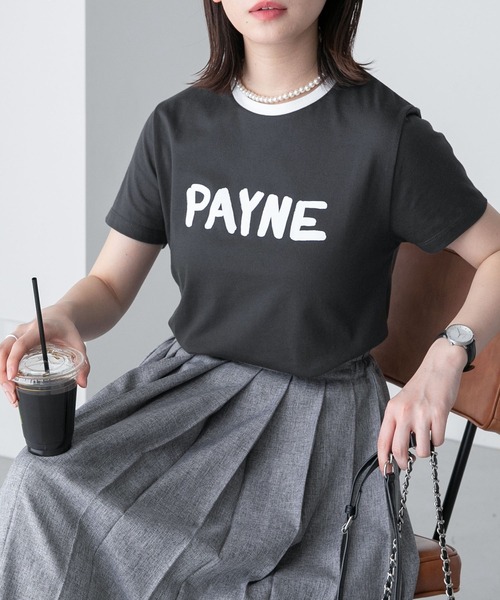 BONLECILL(ボンルシール)の「手書きロゴプリント 配色リンガー半袖Tシャツ(Tシャツ/カットソー・レディース・ネイビー/チャコールグレー/オフホワイト・FREE)」の2枚目の写真