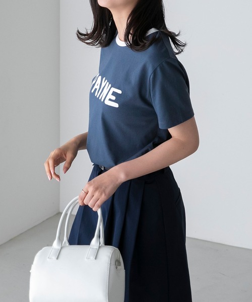 BONLECILL(ボンルシール)の「手書きロゴプリント 配色リンガー半袖Tシャツ(Tシャツ/カットソー・レディース・ネイビー/チャコールグレー/オフホワイト・FREE)」の22枚目の写真