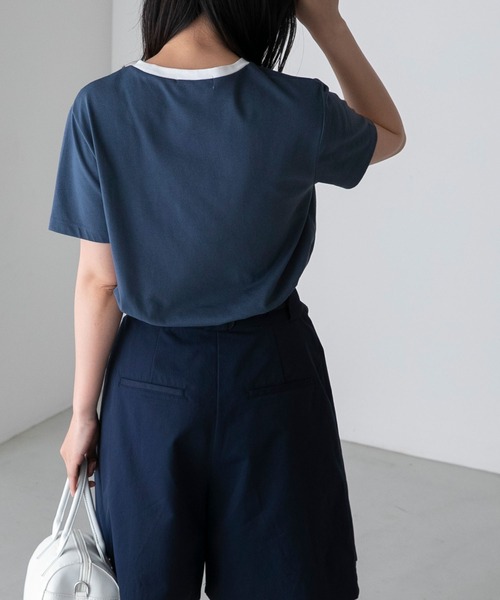 BONLECILL(ボンルシール)の「手書きロゴプリント 配色リンガー半袖Tシャツ(Tシャツ/カットソー・レディース・ネイビー/チャコールグレー/オフホワイト・FREE)」の21枚目の写真