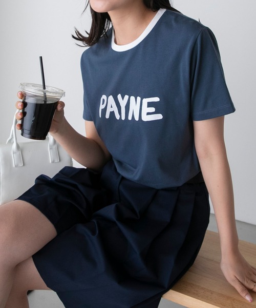 BONLECILL(ボンルシール)の「手書きロゴプリント 配色リンガー半袖Tシャツ(Tシャツ/カットソー・レディース・ネイビー/チャコールグレー/オフホワイト・FREE)」の16枚目の写真