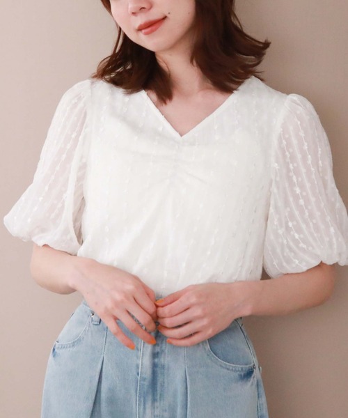 archives（アルシーヴ）の「ドビーフロントギャザーブラウス（シャツ/ブラウス・レディース・ブラック/アイボリー・MEDIUM）」の2枚目の写真