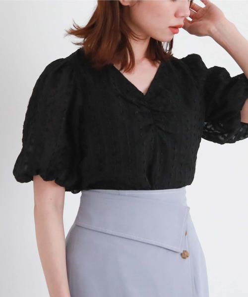 archives（アルシーヴ）の「ドビーフロントギャザーブラウス（シャツ/ブラウス・レディース・ブラック/アイボリー・MEDIUM）」の12枚目の写真