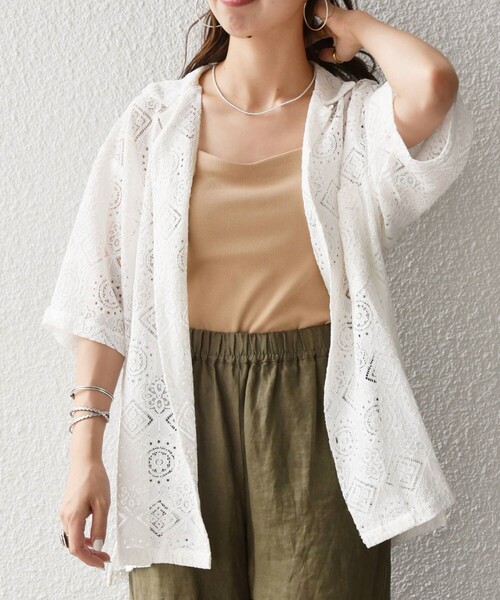 SHIPS any（シップス エニィ）の「SHIPS any: ボタニカル レース シアー オープンカラー メッシュ シャツ◇（シャツ/ブラウス・メンズ・ホワイト/グリーン/ブラック・SMALL/LARGE/MEDIUM）」の17枚目の写真