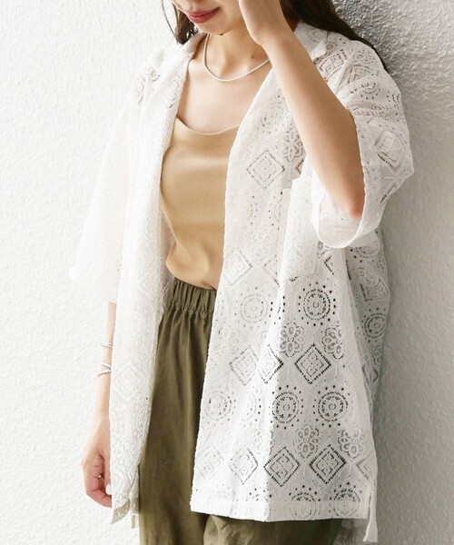 SHIPS any（シップス エニィ）の「SHIPS any: ボタニカル レース シアー オープンカラー メッシュ シャツ◇（シャツ/ブラウス・メンズ・ホワイト/グリーン/ブラック・SMALL/LARGE/MEDIUM）」の18枚目の写真