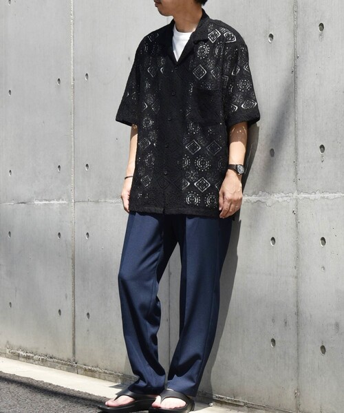 SHIPS any（シップス エニィ）の「SHIPS any: ボタニカル レース シアー オープンカラー メッシュ シャツ◇（シャツ/ブラウス・メンズ・ホワイト/グリーン/ブラック・SMALL/LARGE/MEDIUM）」の22枚目の写真