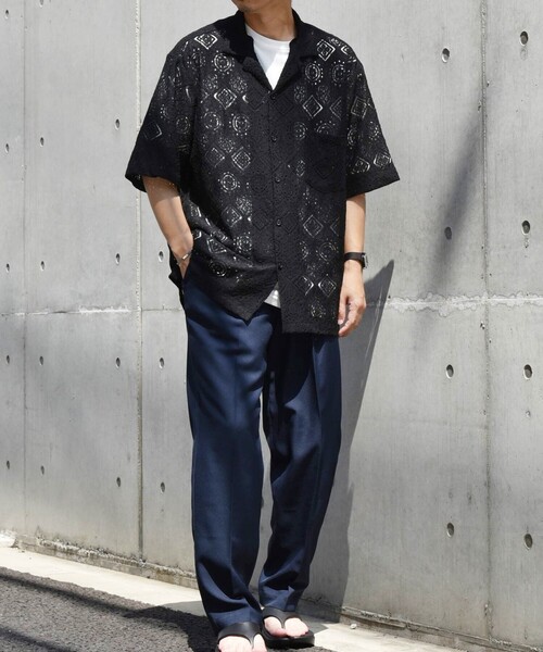 SHIPS any（シップス エニィ）の「SHIPS any: ボタニカル レース シアー オープンカラー メッシュ シャツ◇（シャツ/ブラウス・メンズ・ホワイト/グリーン/ブラック・SMALL/LARGE/MEDIUM）」の11枚目の写真