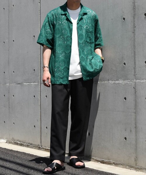 SHIPS any（シップス エニィ）の「SHIPS any: ボタニカル レース シアー オープンカラー メッシュ シャツ◇（シャツ/ブラウス・メンズ・ホワイト/グリーン/ブラック・SMALL/LARGE/MEDIUM）」の16枚目の写真