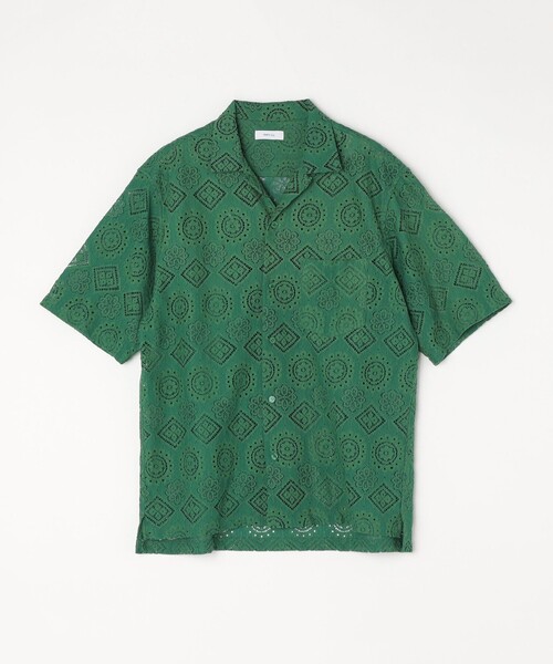 SHIPS any（シップス エニィ）の「SHIPS any: ボタニカル レース シアー オープンカラー メッシュ シャツ◇（シャツ/ブラウス・メンズ・ホワイト/グリーン/ブラック・SMALL/LARGE/MEDIUM）」の7枚目の写真