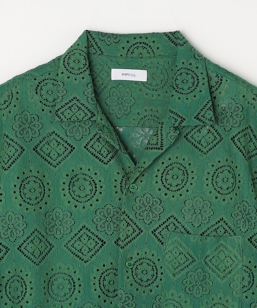 SHIPS any（シップス エニィ）の「SHIPS any: ボタニカル レース シアー オープンカラー メッシュ シャツ◇（シャツ/ブラウス・メンズ・ホワイト/グリーン/ブラック・SMALL/LARGE/MEDIUM）」の8枚目の写真
