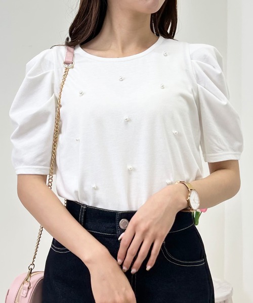 INGNI(イング)の「パール付きパワショルTシャツ(Tシャツ/カットソー・レディース・ミント/オフホワイト/ブラック・M)」の8枚目の写真