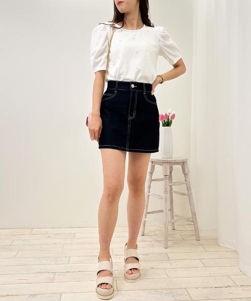 INGNI(イング)の「パール付きパワショルTシャツ(Tシャツ/カットソー・レディース・ミント/オフホワイト/ブラック・M)」の13枚目の写真