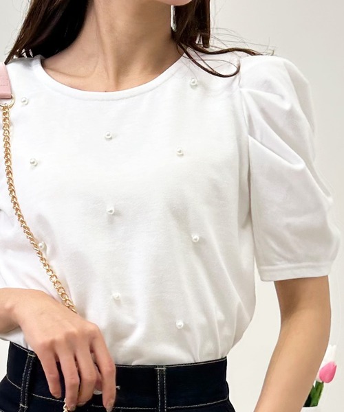 INGNI(イング)の「パール付きパワショルTシャツ(Tシャツ/カットソー・レディース・ミント/オフホワイト/ブラック・M)」の9枚目の写真