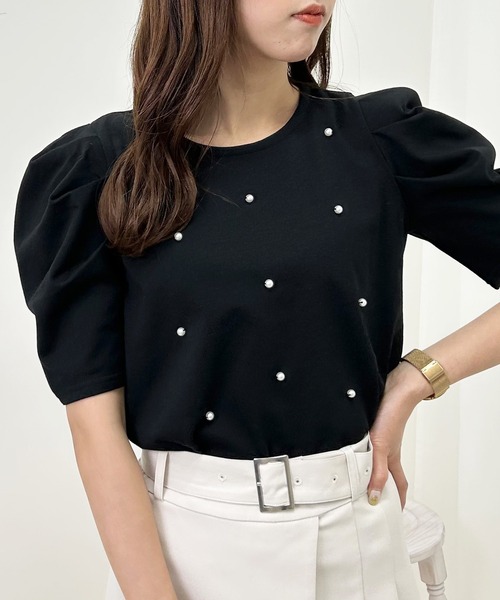 INGNI(イング)の「パール付きパワショルTシャツ(Tシャツ/カットソー・レディース・ミント/オフホワイト/ブラック・M)」の18枚目の写真